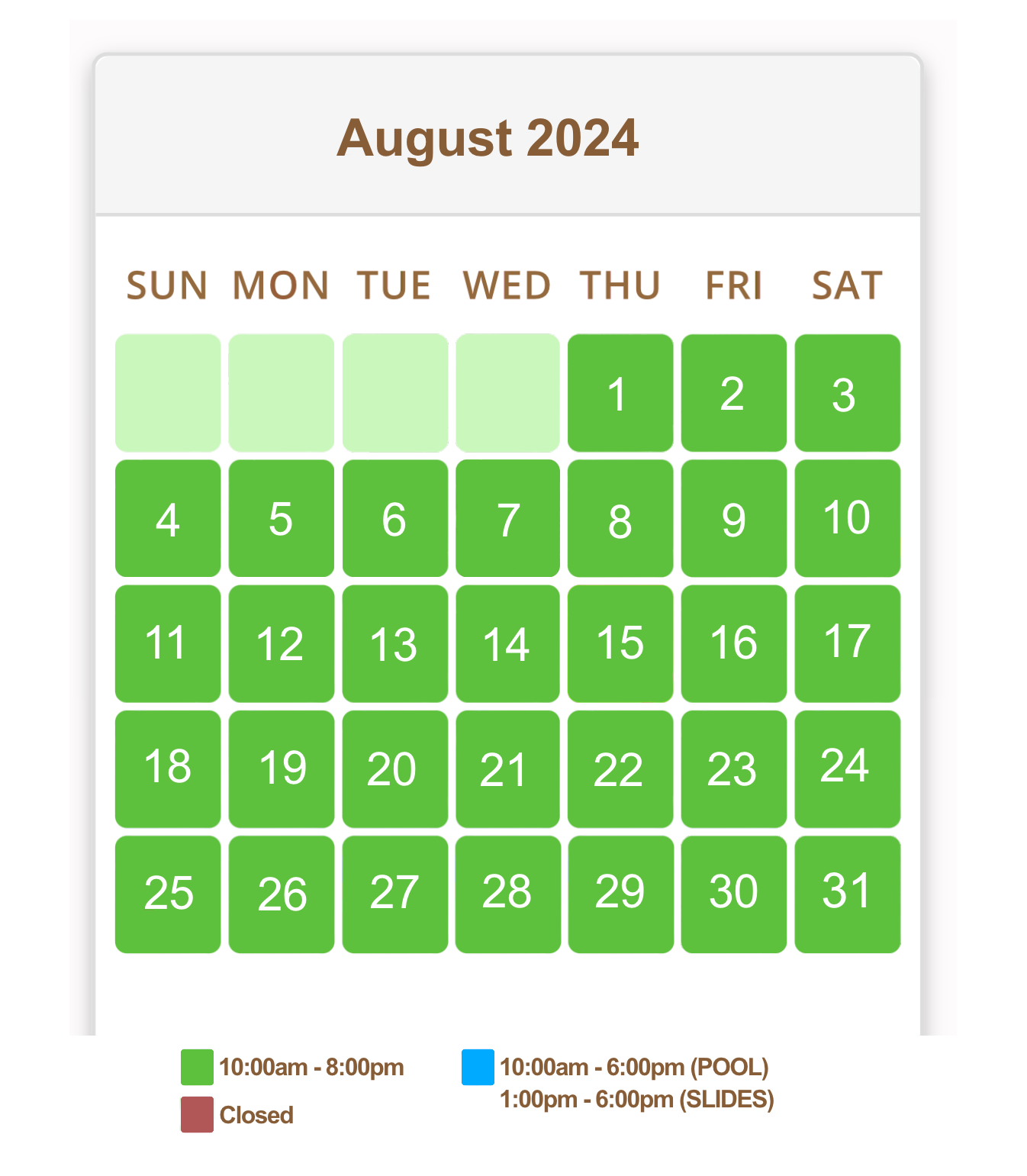 2024 POOL AND WATER SLIDE SCHEDULE Mountain Lake Camping Resort