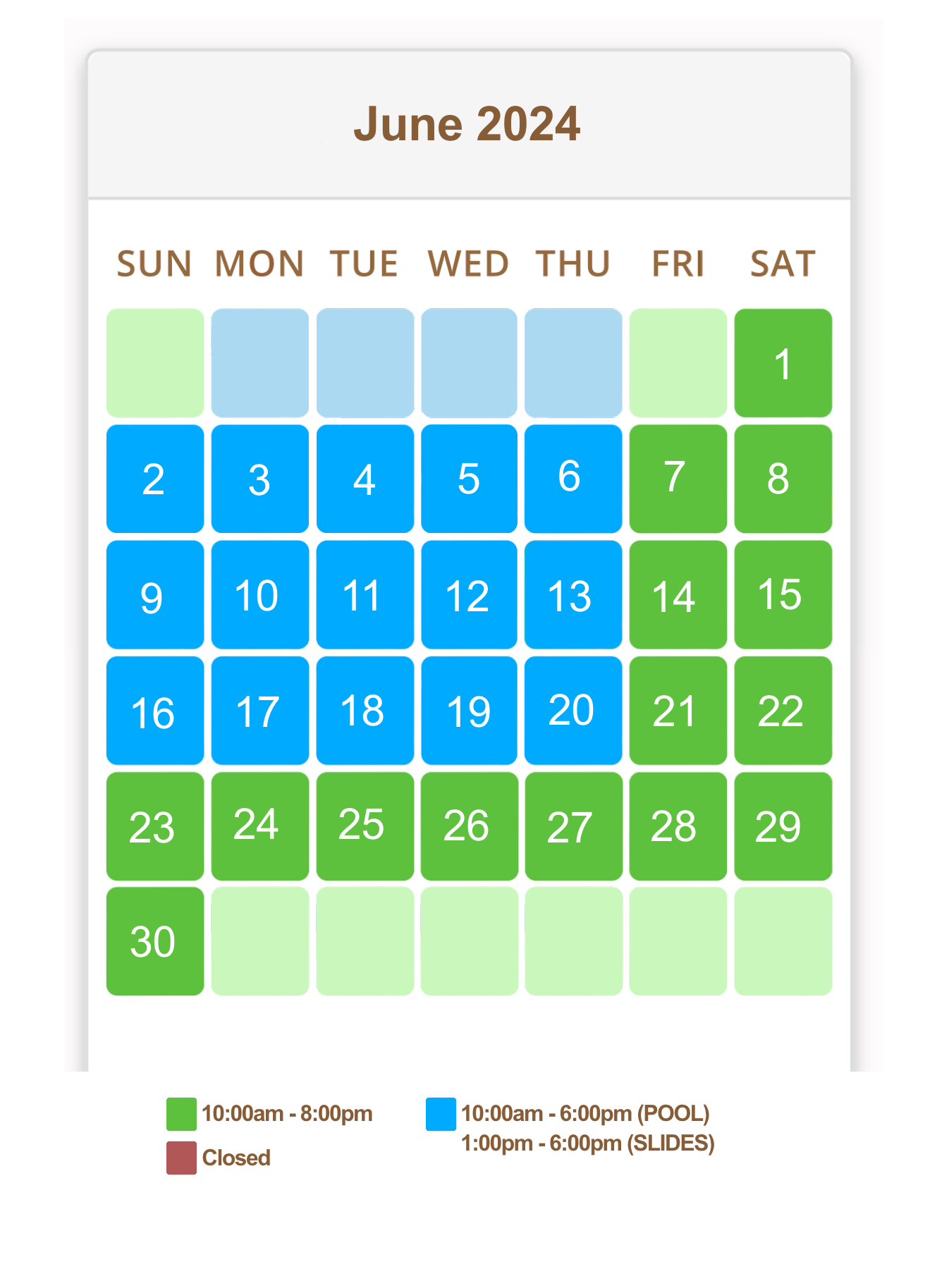 2024 POOL AND WATER SLIDE SCHEDULE Mountain Lake Camping Resort   Pool June 